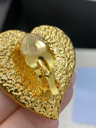 YSL Textured Heart Embossed Clip-On Earrings