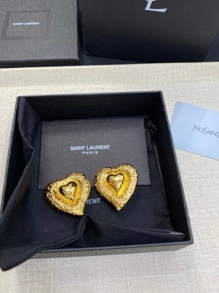 YSL Textured Heart Embossed Clip-On Earrings