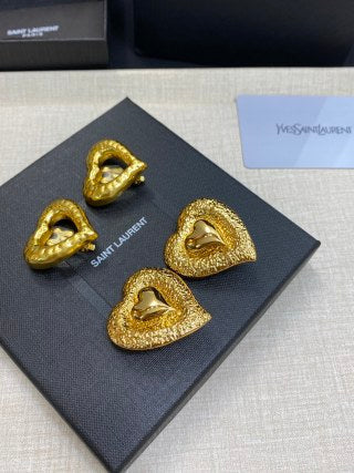 YSL Textured Heart Embossed Clip-On Earrings
