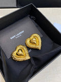 YSL Textured Heart Embossed Clip-On Earrings