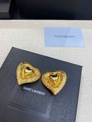 YSL Textured Heart Embossed Clip-On Earrings