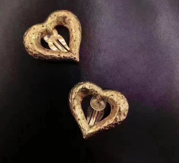 YSL Textured Heart Gold Clip-On Earrings