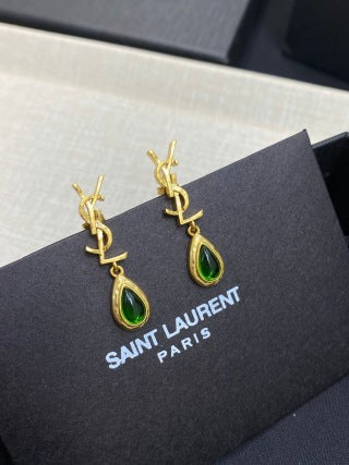YSL Turquoise Teardrop Monogram Drop Earrings