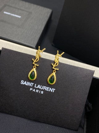 YSL Turquoise Teardrop Monogram Drop Earrings