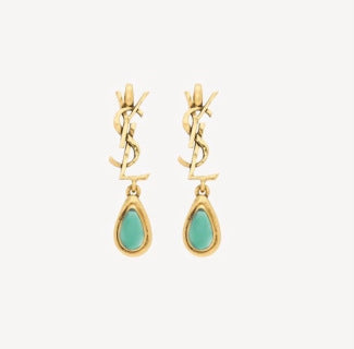 YSL Turquoise Teardrop Monogram Drop Earrings