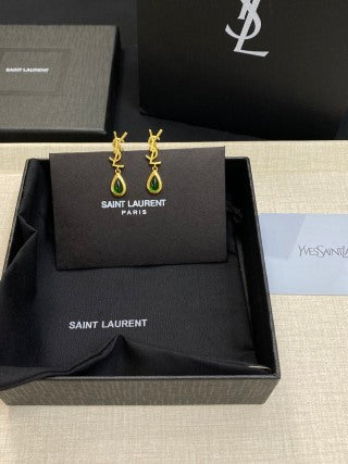 YSL Turquoise Teardrop Monogram Drop Earrings