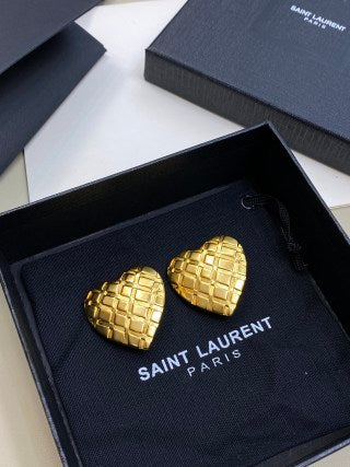 YSL Quilted Heart Gold Clip-On Earrings