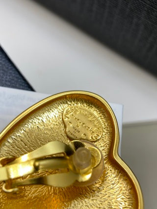 YSL Quilted Heart Gold Clip-On Earrings