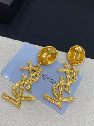 YSL Pavé Monogram Medallion Drop Earrings