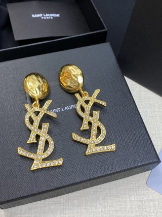 YSL Pavé Monogram Medallion Drop Earrings