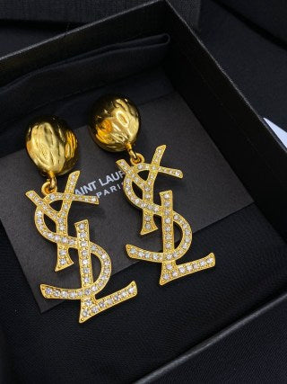 YSL Pavé Monogram Medallion Drop Earrings