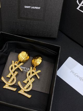 YSL Pavé Monogram Medallion Drop Earrings
