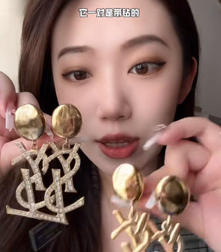 YSL Pavé Monogram Medallion Drop Earrings