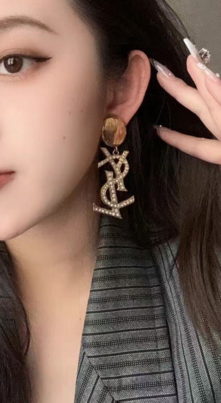 YSL Pavé Monogram Medallion Drop Earrings