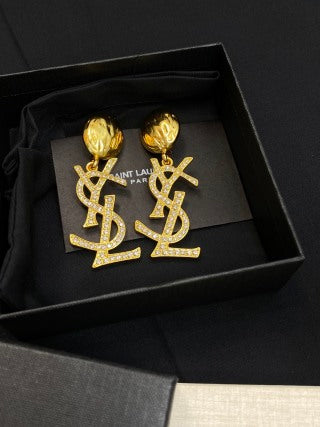 YSL Pavé Monogram Medallion Drop Earrings
