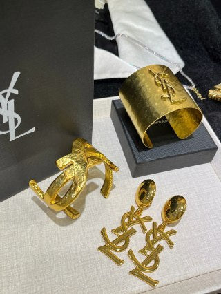 YSL Oval Pearl Monogram Drop Earrings