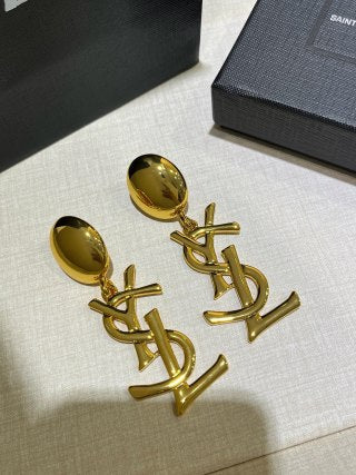 YSL Oval Pearl Monogram Drop Earrings