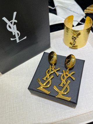 YSL Oval Pearl Monogram Drop Earrings
