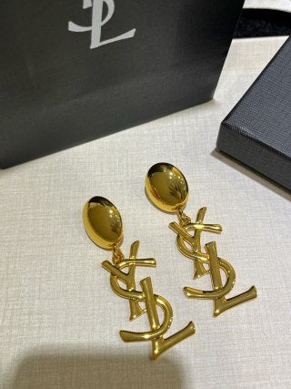 YSL Oval Pearl Monogram Drop Earrings