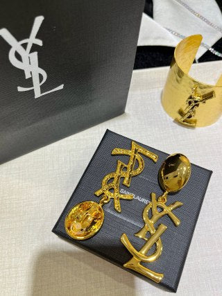YSL Oval Pearl Monogram Drop Earrings