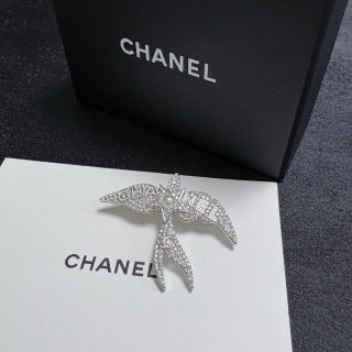 CHANEL Silver Swallow Wing Embellished Brooch