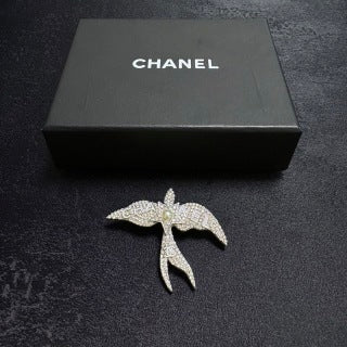 CHANEL Silver Swallow Wing Embellished Brooch