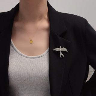 CHANEL Silver Swallow Wing Embellished Brooch