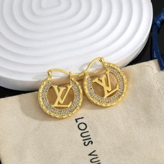 Louis Vuitton Crystal Medallion Hoop Stud Earrings