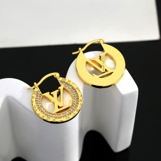 Louis Vuitton Crystal Medallion Hoop Stud Earrings