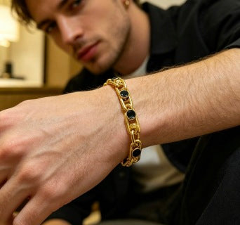 Gucci Black Crystal Link Chain Bracelet