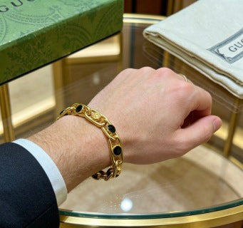 Gucci Black Crystal Link Chain Bracelet
