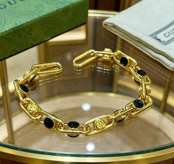 Gucci Black Crystal Link Chain Bracelet