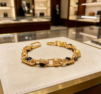Gucci Black Crystal Link Chain Bracelet