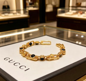 Gucci Black Crystal Link Chain Bracelet