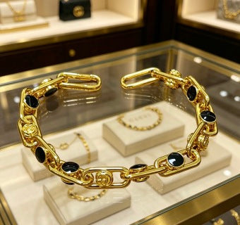 Gucci Black Crystal Link Chain Bracelet