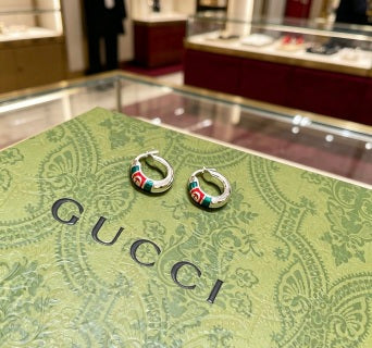 Gucci Enamel Stripe Horsebit Hoop Earrings