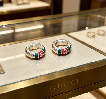 Gucci Enamel Stripe Horsebit Hoop Earrings