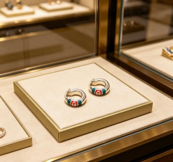 Gucci Enamel Stripe Horsebit Hoop Earrings
