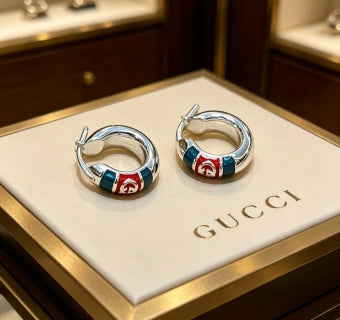 Gucci Enamel Stripe Horsebit Hoop Earrings