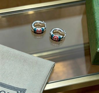 Gucci Enamel Stripe Horsebit Hoop Earrings