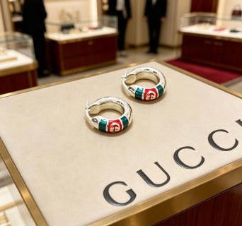 Gucci Enamel Stripe Horsebit Hoop Earrings
