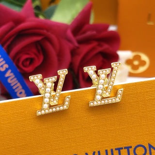 Louis Vuitton Crystal Letter Monogram Stud Earrings