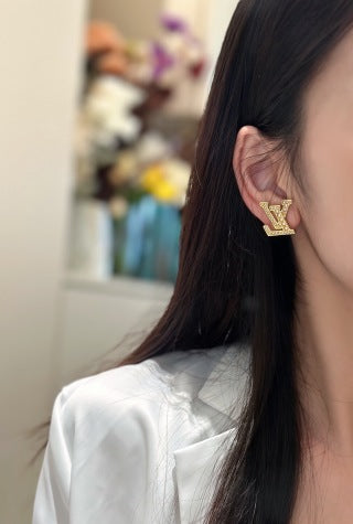Louis Vuitton Crystal Letter Monogram Stud Earrings