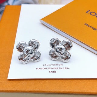 Louis Vuitton Bloom Petal Silver Stud Earrings