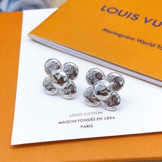 Louis Vuitton Bloom Petal Silver Stud Earrings