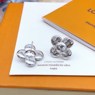 Louis Vuitton Bloom Petal Silver Stud Earrings