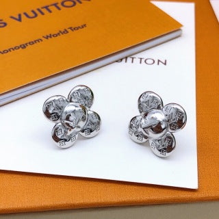 Louis Vuitton Bloom Petal Silver Stud Earrings