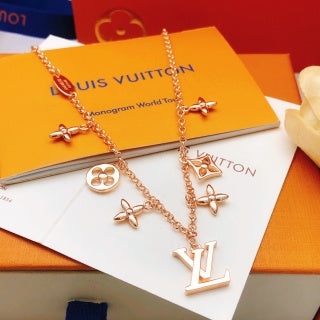 Louis Vuitton Blossom Cross Charm Layered Necklace