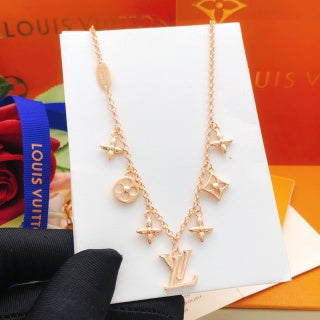 Louis Vuitton Blossom Cross Charm Layered Necklace