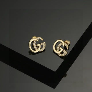 Gucci Interlocking G Crystal Open Hoop Stud Earrings